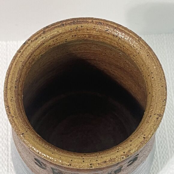 VINTAGE 1977 Stoneware SPOONS Utensil Crock Cobalt Blue Drip Glaze Artist Signed - Picture 8 of 12